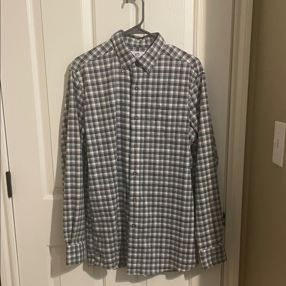 Southern Tide Gray and White Checkered Shirt